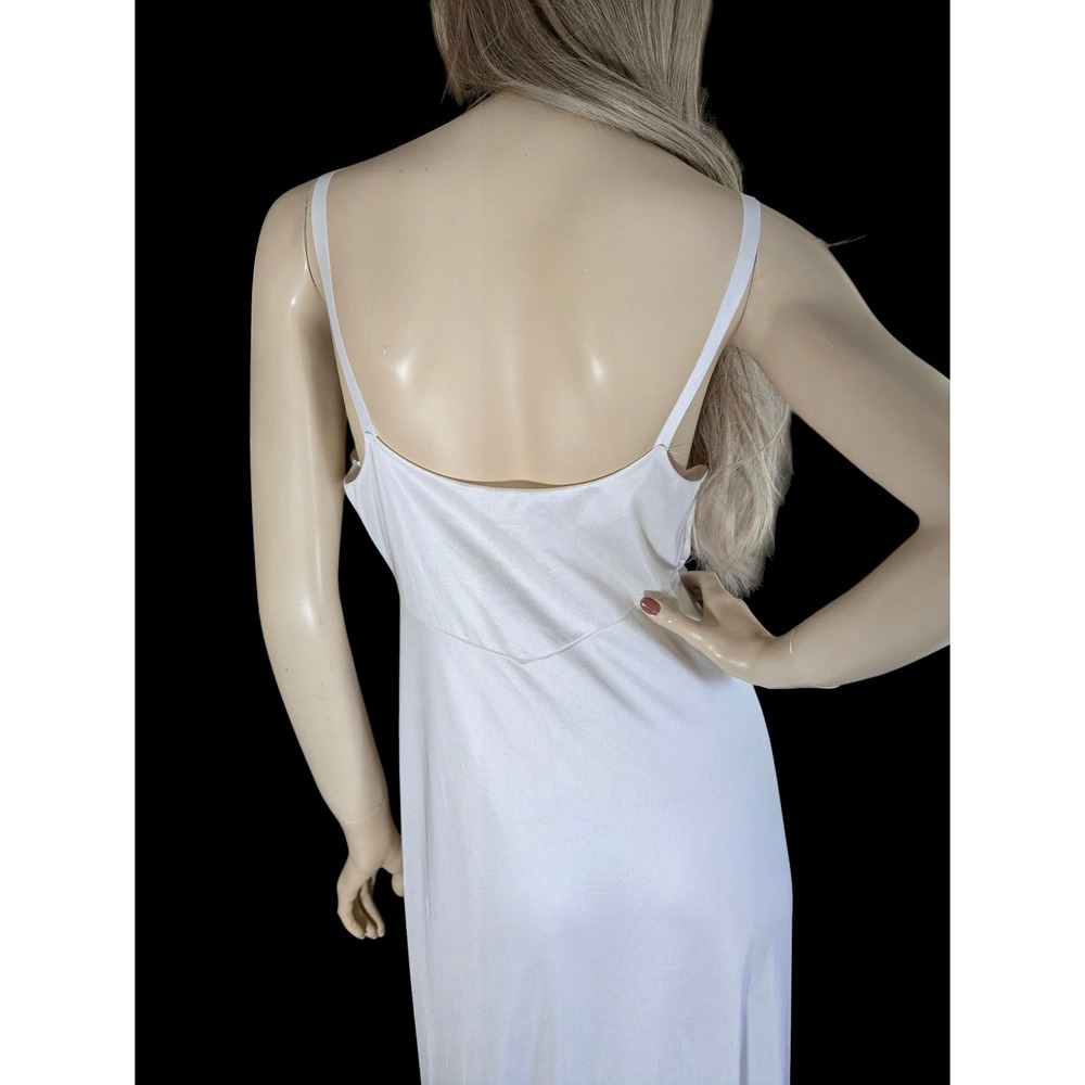 Vintage 80s Long White Nylon Slip Dress Size Med | Bridal Lace Trim Maxi Slip - Picture 6 of 8